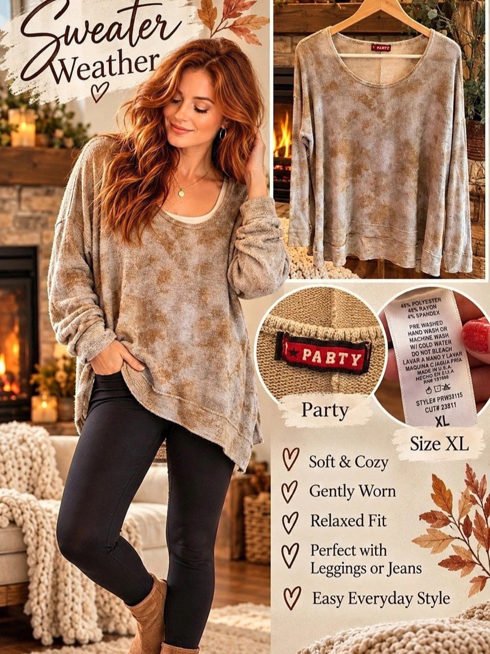 Party Soft Brown Long Sleeve Top Size XL Gently Worn